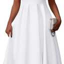 Memoriesea Women's Elegant Casual Short Sleeve Work Party A-Line Dress with Pockets (White)