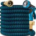50 ft Expandable Garden Hose - 2025 New Kink Free Flexible Water Hose 50ft with 10 Pattern Spray Nozzle, 3/4 Solid Brass Connectors, Retractable Latex Core - Lightweight Expanding Hose (Blue Black)
