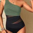 Aqua Eve Womens One Piece Swimsuits - Tummy Control One Shoulder Bathing Suit Cut Out Swimwear 2026, Olive Green, M