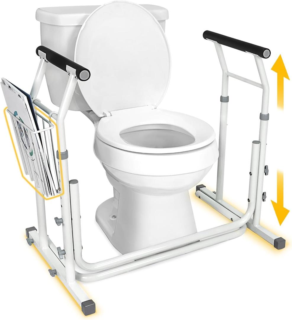 FSA/HSA Eligible, Vaunn Medical Bathroom Patented Height Adjustable Height Toilet Rail Grab Bar and Commode Safety Frame Handle