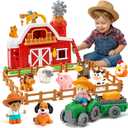 Toddler Farm Toys for 2 3 Year Old-All-in-One Barn Toy Set with Farm Animal Figures for Toddlers,Tractor&Fence,Educational Montessori-style Play Sets with Light&Sounds,Pretend Play Gift for Boys Girls