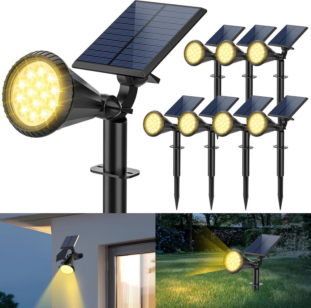 Solar Spot Lights Outdoor, 4 Modes/8 Pack Solar Spotlights Waterproof, 180° Adjustable Powered Landscape Lights, Outdoor Solar Lights for Yard Garden Pathway Flag Tree Wall Statue Warm White