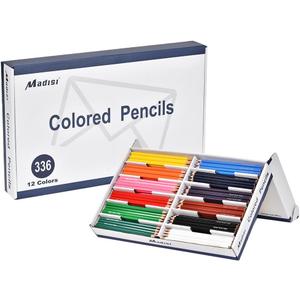 Madisi Colored Pencils Bulk - Pre-Sharpened - 12 Assorted Colors - 336 Bulk pack