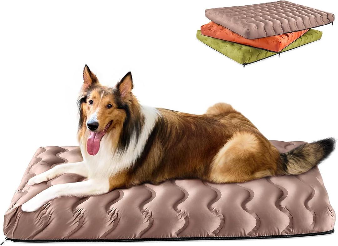 Washable Dog Bed, Cooling Dog Crate Bed Mat with Memory Foam, Water-Resistant Outdoor Dog Bed for Large Medium Small Dogs, Beige ( 30"L x 20"W x 3"Th)