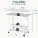OLIXIS Rolling Desk, Storage Shelves, Laptop Table, Home Office | Height Adjustable Design, Computer Desks on Wheels, Portable for Small Spaces Use, White