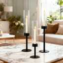 Black Taper Candle Holder Set with Glass Hurricane  Modern Candlestick Holders for Dining Room, Premium Gift Set for Wedding, Fall Centerpieces for Tables, Warmly Gift for Home Decor, Christmas Decor