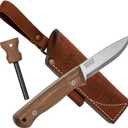 BPSKNIVES Bushmate 2.0 Designed by DBK - Bushcraft Knife - Fixed-Blade Carbon Steel Knife with Leather Sheath & Firestarter - Outdoor Full Tang Camping Survival Knives