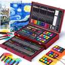 145 Piece Deluxe Art Set with 2 x 50 Sheet Drawing Pad, Art Supplies Wooden Art Box, Drawing Painting Kit with Crayons, Oil Pastels, Colored Pencils, Creative Gift Box for Adults Artist Beginners