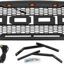 Front Racing Grill ABS Matte Black Trim Replacement Grill Style with Lights and Letters Fit for Ford F150 2004~2008