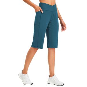 baleaf Bermuda Shorts for Women Knee Length 14" Long Shorts with Pockets Athletic Summer Casual Walking Blue XL (Blue)