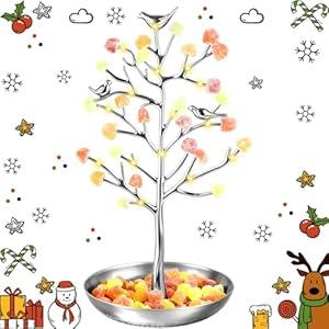 Christmas Gumdrop Tree with Lights, 12" Metal Vintage Metal Gum Drop Nostalgic Christmas Decoration Festive Small Candy Tree Table Centerpiece for Xmas Holiday Candy Themed Tabletop Display, Silver