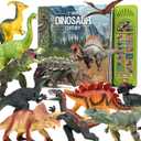 FRUSE Dinosaur Toys for Kids 3-5 - 12Pcs Dinosaur Figures with Interactive Dinosaur Sound Book,Included Realistic Roars,Story,QA,Volume Adjust E-Book Animal Toy for 3 4 5 6 Kids