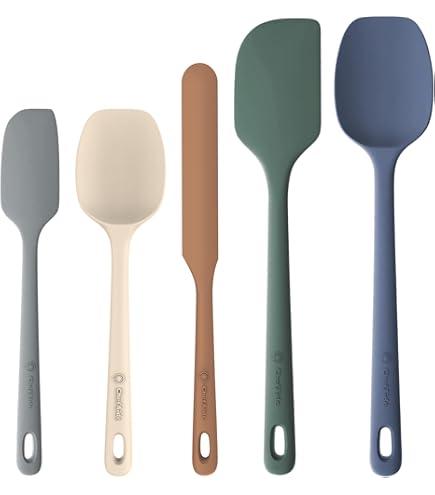 Coukre Silicone Spatula Set of 5High Temperature Resistant, Food Grade Silicone, Dishwasher Safe, for Baking, Cooking (Pure Red)