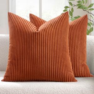 MIULEE Pack of 2 Rust Pillow Covers 20x20 Inch Soft Boho Striped Corduroy Throw Pillow Covers Set Decorative Square Cushion Cases Pillowcases for Sofa Bedroom Couch