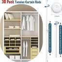 Ripeng 30 Pack Tension Rod Bulk Adjustable 28 to 48 Inch Spring Shower Curtain Rods Expandable White RV Tension Bars Cupboard Bars No Punching for Windows Bathroom Bedroom Kitchen Closet Wardrobes