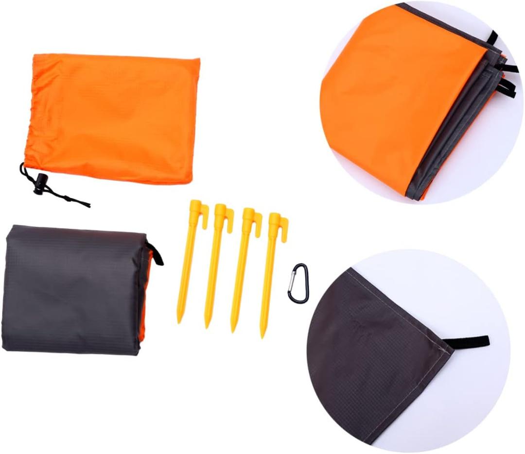 POPETPOP Picnic Blanket Mat Multifunctional Beach Camping Ground Mat Orange Grey Durable Foldable Sandproof for Outdoor Activities Family