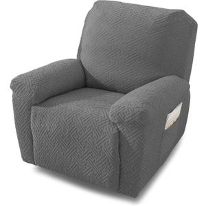 NORTHERN BROTHERS Stretch Recliner Chair Cover, Split Jacquard Furniture Protector, 4 Piece Recliner Slipcovers with Pockets for Living Room, Dark Gray (1 Seat, Light Grey)