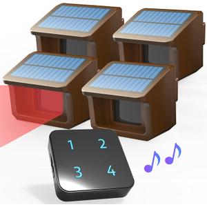 Driveway Alarm System- HTZSAFE 1/2Mile Solar Driveway Alarm System- Up to 70FT Wide Sensor Range- Fully Weatherproof Outdoor Motion Sensor&Detector DIY Security Alert System-1 Receiver and 4 Sensors