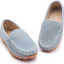 LONSOEN Kids Slip-On Loafers, Synthetic Suede Moccasin Driving Shoes, Non-Slip Rubber Outsole Lightweight Casual/Dress Boat Shoes for Boys & Girls, 27