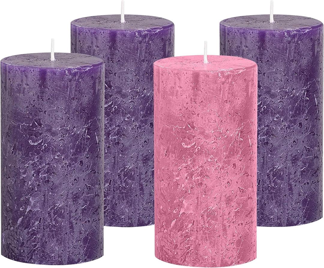 Advent Candle Set of 4 - Rustic Pillar Advent Candles - Made in The USA - Christmas Advent Candles for Advent Rings, Advent Wreaths, Ring and Wreath Candle Holders - Church & Home Decoration Unscented