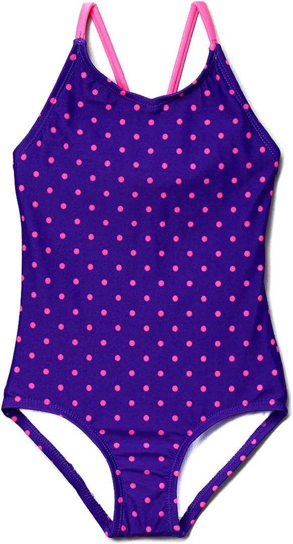 Kanu Surf Girls' Daisy Beach Sport one Piece Swimsuit (2T, Chloe Purple Dot) Size 8