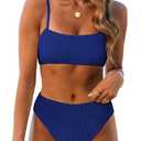 ANRABESS Women’s Bikini Sets, High Waist Tummy Control Swimsuits,Ribbed Textured 2 Piece Bathing Suits,Cheeky Beach Swimwear Royal Blue Medium
