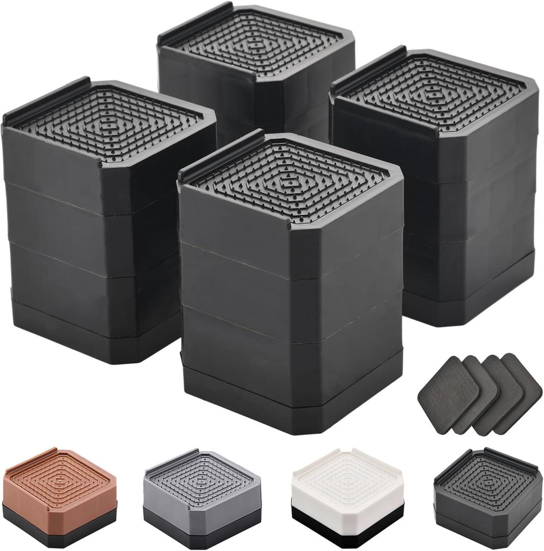 Adjustable Bed Risers 3&4.3 Inch, 4000 lbs, 4 Pack Black
Square Heavy-Duty Furniture Risers, Lift to 1.5, 3, 4.3 Inch, Support up to 4000 lbs, for Desk, Sofa, Chair Legs