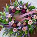 Spring Wreaths for Front Door 24 Inch Luxury Lavender Summer Wreath with Pink Ribbon,Artificial Peony & Rose Spring Door Wreath for Farmhouse Home Wall Porch Window Seasonal Display