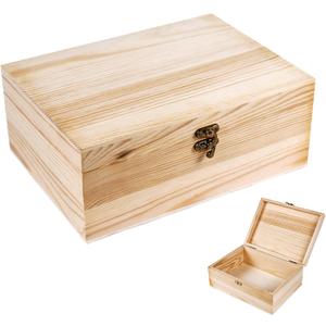 Unfinished Wood Box with Hinged Lid 1 Pack - 10.6" x 7.6" x 4.3" Smooth Unpainted Wooden Storage Box for Crafts, Jewelry, DIY Painting, Gift Packaging - Lightweight & Warp-Resistant (Natural Color)