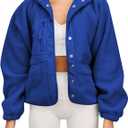 Aoang Womens Winter Coats Casual Lapel Long Sleeve Fleece Faux Fur Jacket (Large, Royal Blue)