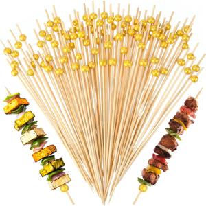 100 Pcs 8 Inch Long Cocktail Picks Fancy Toothpicks for Appetizer Bamboo Cocktail Sticks for Fruit Drink Dessert Barbecue Charcuterie Pearl Skewers for Wedding Birthday Baby Shower Party (Gold)