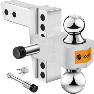 Tow Hitch- Fits 2.5'' Receiver Only, 6'' Drop/Rise Drop, Dual Ball (2'' X 2-5/16''), Adjustable Aluminum Trailer Hitch for Heavy Duty Truck -18,500 Gtw with Trailer Locks-312506 (Silver)