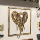 Newinhome Animal Heads Wall Decoration (Gift Metal Frame) Resin Animals Sculptures Head Wall Hanging Decor Gold vintage Wall Sculpture for Living Room Bedroom Office(Elephant)