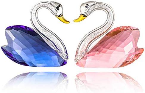 Crystal Couple Swan Figurine Home Decoration, Handmade Lover Swan Statue Ornament, Crystal Crafts Paperweight Collectible, Great Gift for Girlfriend Birthday Holidays Christmas (Blue+Pink-2)