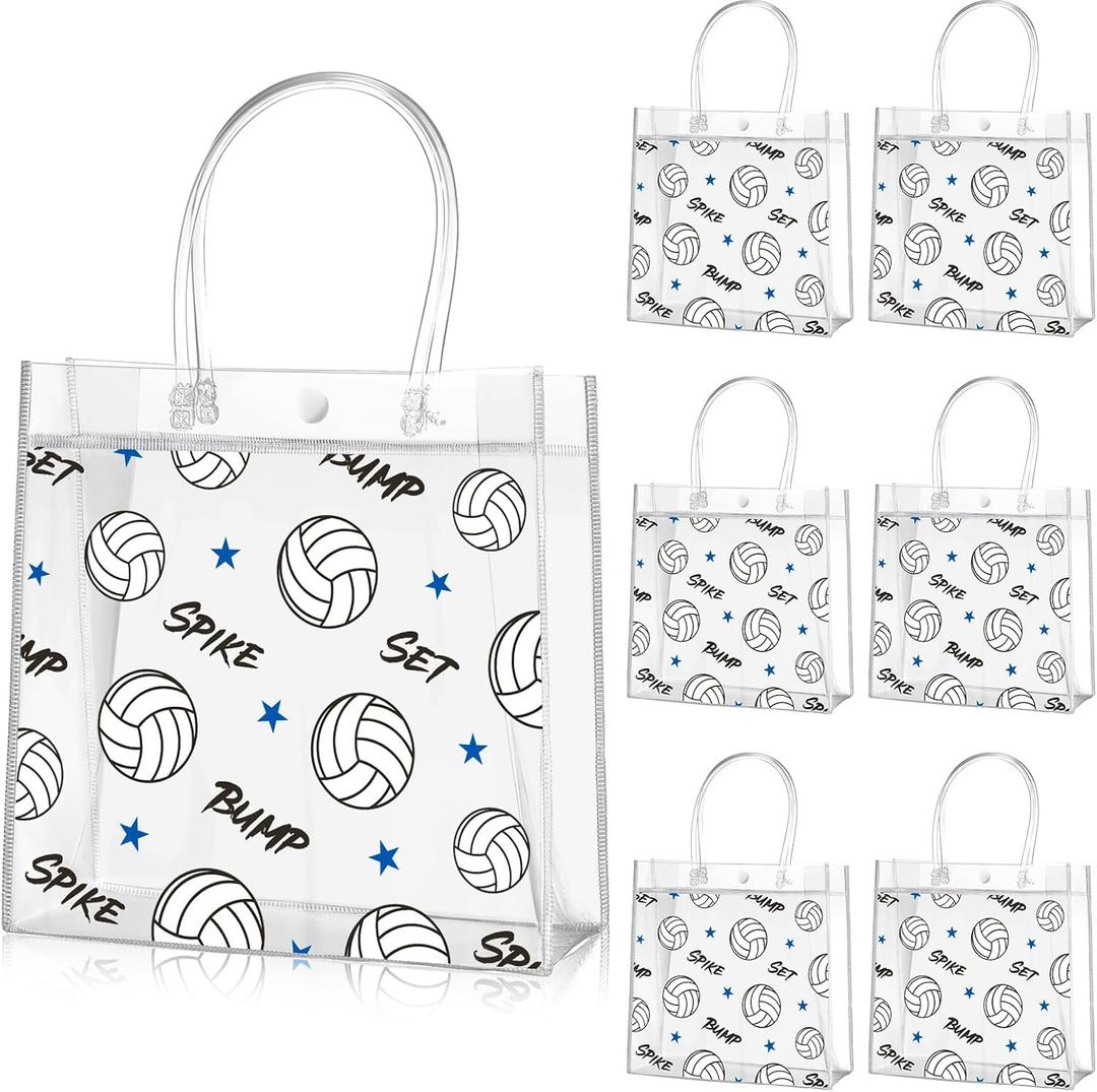 Aliceset 20 Pcs Volleyball Clear Treat Bags with Handles Volleyball Goodie Bags Sport Theme Party Favor for Team Snack Birthday Gifts, 8 x 8 x 3.15''