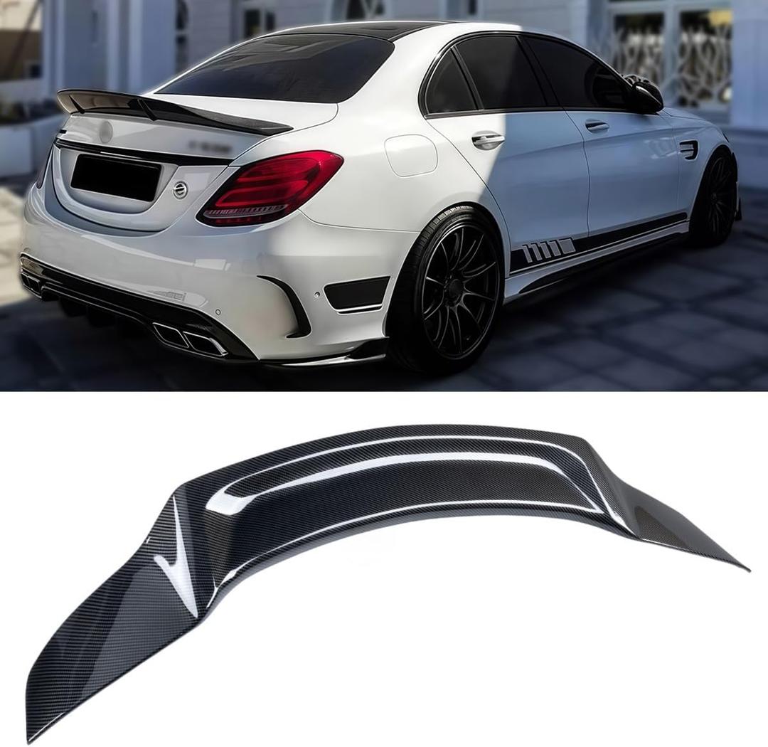 Duckbill Rear Spoiler Compatible with Mercedes-Benz C-Class W205 Sedan 2015-2021, R-Style Trunk Lip Wing Spoiler, Fits C63 C180 C200 C250 C300 C400 C450 (Carbon Fiber Pattern)