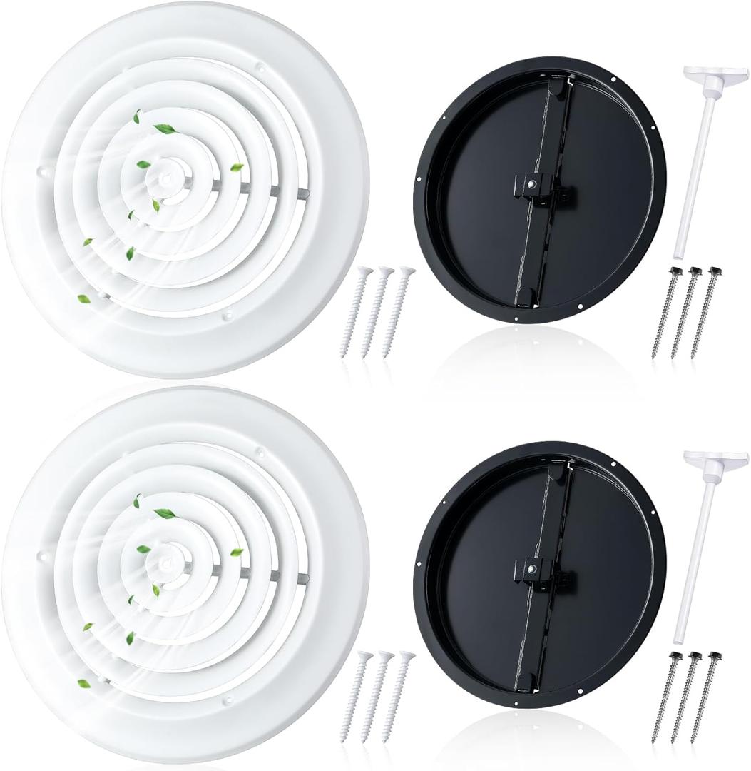 Therwen 2 Set 12inch Round Ceiling Diffuser Vent Cover, White and Black