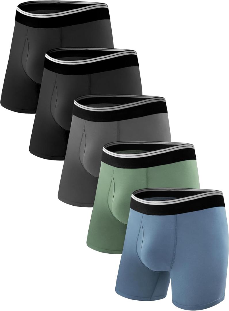 Male Incontinence Boxer Briefs Washable Soft Leak Proof Underwear for Men Urine Leakage Protection 5 Pack (XX-Large, 2 Black/1 Dark Grey/1 Green/1 Blue)