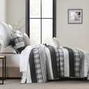 Homzard King Size Comforter - 100% Cotton, Black White Striped King Quilt Bedding Set,Black Grey Plaid Striped Bedding King,Farmhouse Lightweight Comforter for Bed,All Season