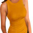 LOLONG Womens Tank Tops Summer Sleeveless Racerback Casual Basic Ribbed Knit Shirts (Large, Orange)