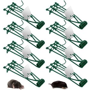 Metal Mole & Gopher Trap - Reusable Tactical Mole Gopher Killer Outdoor Vole Traps for Voles, Gophers, Rats, Ground Moles - Yard Garden Lawn Protection, Pack of 8, Green