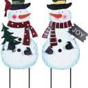 hogardeck Outdoor Christmas Decorations for Home, 2 Pcs Metal Snowman Decorative Garden Stakes with Joy for Christmas Decor, Yard Signs for Garden Home Lawn Patio