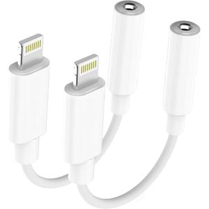 Apple MFi Certified Lightning to 3.5mm Headphone Jack Adapter 2 Pack with Microphone Hi-Fi Audio Dongle Aux Converter Cable with DAC Chip Earphones Adapter Compatible with iPhone 14/13/12/11/XR/8/7