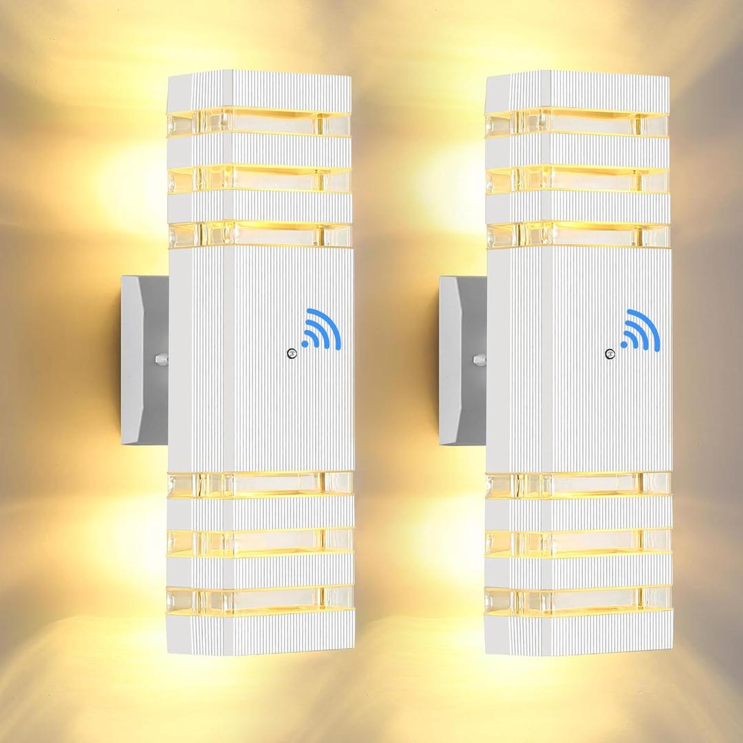Dusk to Dawn Outdoor Wall Lights Modern Exterior Lighting Fixtures, 2 Pack White Outside Lights for House, Up and Down Porch Lights Outdoor Waterproof Sconces Wall Lighting for Garage Patio