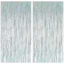 2 Pack Birthday Decoration, Silver Party Fringe Backdrop Decor Tinsel Foil Curtain Door Backdrop Banner Photo Booth Streamer for Birthday Wedding Baby Shower Bachelorette Disco Party