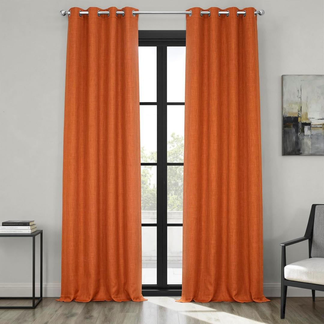 HPD Half Price Drapes Grommet Linen Curtains 84 Inches Long Room Darkening Curtains for Bedroom & Living Room (1 Panel), 50W x 84L, Desert Orange