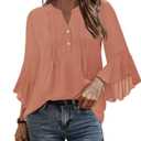 Angerella Pink Blouses for Women Dressy 3/4 Sleeve Formal Tops Business Casual Clothing Trendy 2025 Summer Office Attire Professional Work Shirts Cute Interview Wedding Outfits L (Pink, L)