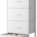 Sweetcrispy 4 Fabric Drawer Small Dresser, Bedside Nightstand with Wooden Top Sturdy Frame, Entryway Closet Bedroom Storage Cabinet Furniture for Dorm,White