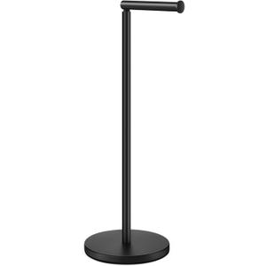 DAWNER 24" Black Toilet Paper Holder Free Standing, Stainless Steel Rustproof Toilet Paper Stand with Storage, Stable Heavy Weighted Flat Base for Apartment, Bathroom, Kitchen, Matte Black Finish