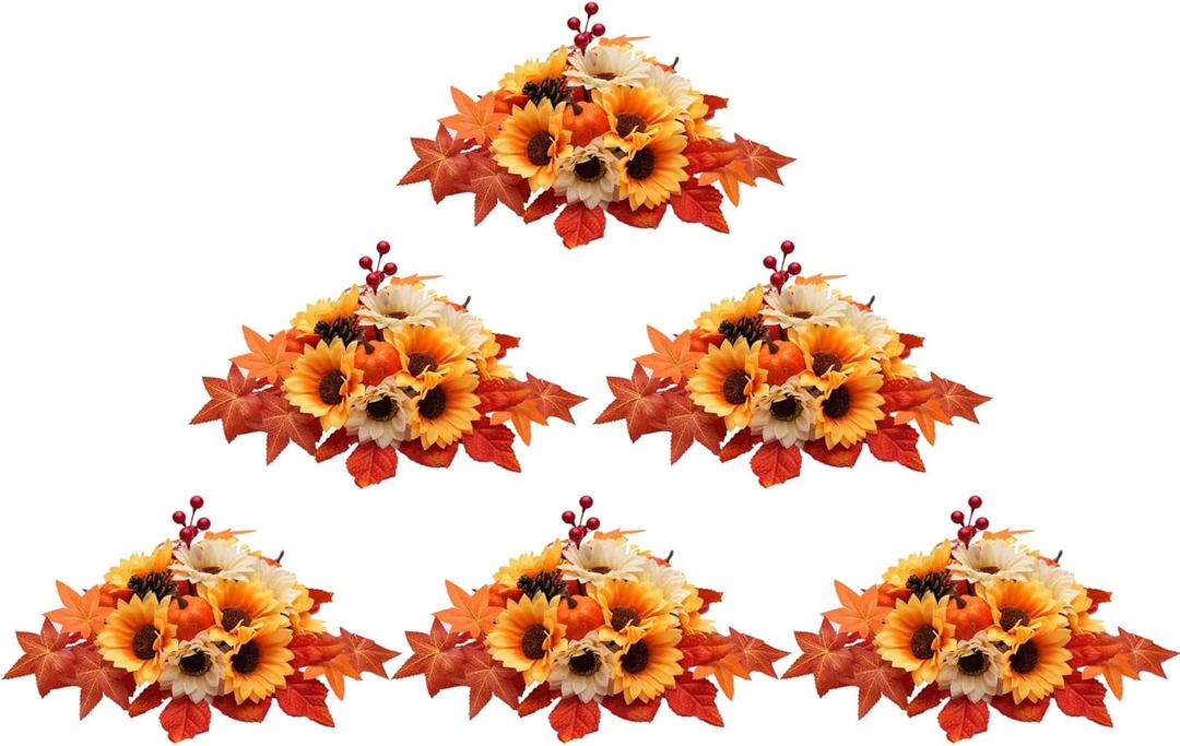 BLOSMON Fall Flowers Ball Centerpieces: 6 Pcs Fake Sunflower Maple Leaf Autumn Flower for Wedding Table - Faux Floral Arrangements for Home Thanksgiving Party Decor